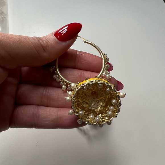 Yellow Indian style earrings worn once to Indian wedding - Picture 6 of 7
